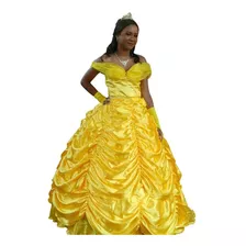 Vestido De Luxo Princesa Bela Adulto Com Saiote De Armação