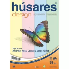 Resma Husares 100 Hojas A4 - 4 Colores Pastel - 75grs.