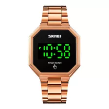 Reloj Hombre Skmei 1696 Touch Acero Minimalista Elegante Color De La Malla Dorado/rosa Color Del Fondo Negro