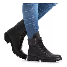 Bota Coturno Feminino Preto Estilo Rock Moderno Casual Leve