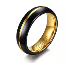 Anel Preto Dourado Tungstênio Masculino Feminino Unidade