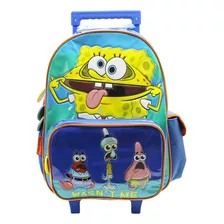 Mochila Escolar Bob Esponja Funny Con Carro Color Azul Diseño De La Tela Liso