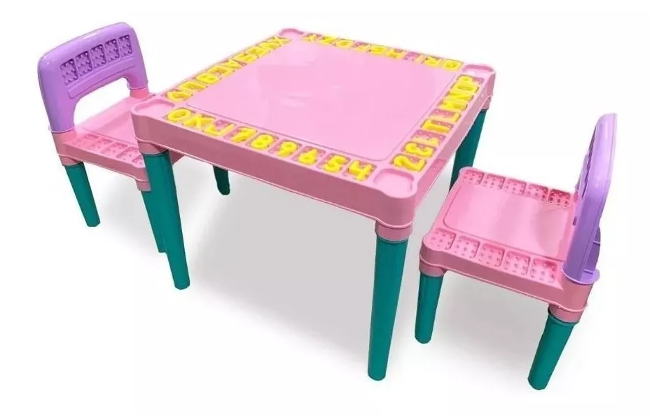 Mesinha Infantil Colorida Com 2 Cadeira Menina - Tritec 
