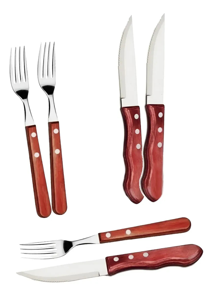 Kit 6 Piezas Cuchillo Grande Y Tenedor Asado Churrasco Carne