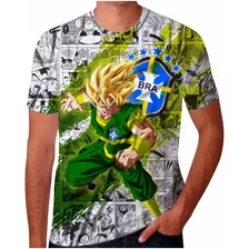 Camiseta Camisa Dragon Ball Brasil Personagem Goku Copa 2022