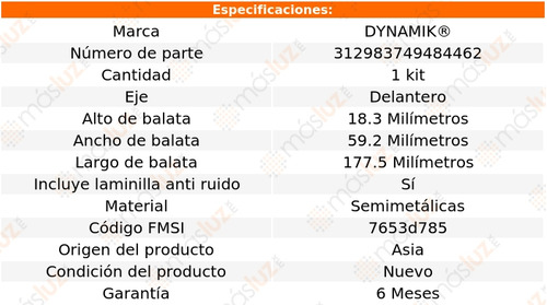 Balatas Semimetalicas Del Hummer H2 V8 6.2l 08/09 Dynamik Foto 3