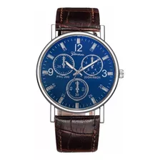 Reloj Geneva 2019 Para Caballero Casual Elegante Color De La Correa Café/negro Color Del Bisel Negro Color Del Fondo Negro