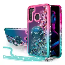 Funda Para Galaxy A21, Rosa/celeste/brillante/soporte