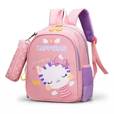 Mochila Escolar Para Niña Kawaii Cat Con Cartuchera Resisten