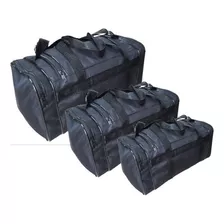 Kit C/ 3 Bolsa De Viagem Lona Nylon (1 Extra G + 1 G + 1 M ) Cor Preto