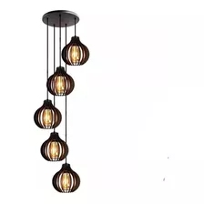 Pendente Madeira Bella 5 Skyshow Retro Vintage Lustre Loft