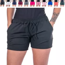 Short Shortinho Curto Feminino Soltinho Malha Canelada Verão