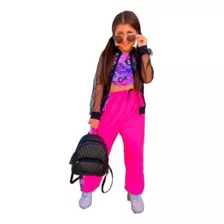 Conjunto Tiktok Infantil E Teen Com Calça Cropped Bomber