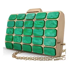 Bolsa Clutch Festa Pedras Verde Madrepérola Metais Dourado 