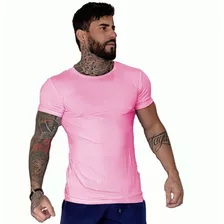 Camisa Masculina Slim Básica Lisa Gola Redonda Manga Curta 