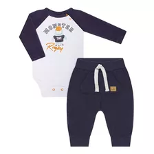 Body Longo C/ Calça Saruel Bebê Em Suedine Monster Tmx