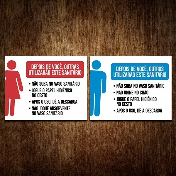 Placa Sinalização Conservação Banheiro Masculino / Feminino