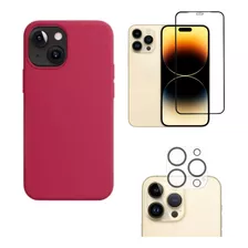 Capa Case + Pelicula + Câmera Para iPhone 14 Todos Kit 3em 1