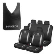 Juego Fundas Tela Plateado + Barrero Universal Logo Peugeot