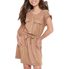 Vestido Manga Corta Con Botones Para Niñas