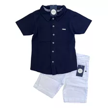Kit Conjunto Esporte Fino Camisa Social Infantil +bermuda
