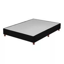 Box Spring Individual Forrado Tela Top Negra Patas De Madera