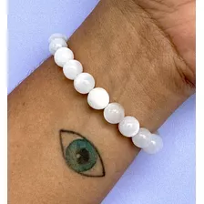 Pulseira Selenita Os Tamanhos 8mm Pedra Delicada Cor Branco Tamanho 16cm