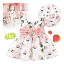 Vestido Con Sombrero Estampado De Fresas Para Niña