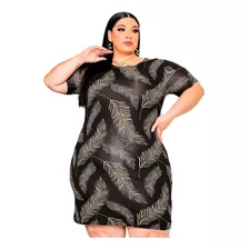 Vestido Verão Janeiro Preto Folhas Gg G1 Moda Curve Curvy