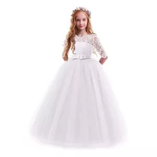 Vestido Infantil Longo Princesa Renda Festa Daminha Manga 