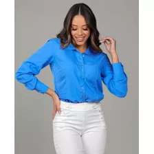 Camisa Blusa Social Feminina Slim Manga 3/4 Casual Trabalho