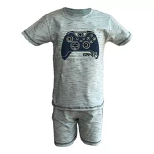 Pijama Infantil Meninos Camiseta E Bermuda Verão Gamer Elian
