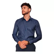 Camisa Social Masculina Manga Longa Slim Detalhada Premium 