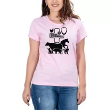 Camiseta Feminina Medicina Veterinária Manga Curta Rosa