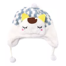 Gorro Abrigo Infantil Coya Con Gato Gatito Pompones Peluche 