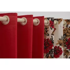 Cortina Estampada 4,00m Sala E Quarto Varão Simples Cor Vermelho