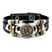 Pulsera Manilla Cuero Vikingo Brujula Runas Vegvísir Hombre 