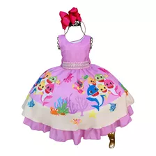 Vestido Infantil Baby Shark Cinto Pérolas E Strass Luxo