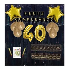 Kit Decoración Cumpleaños - Negro Y Dorado - 40 Años