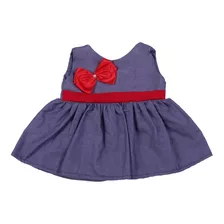 Vestido Para Bebê Menina Jeans Laço Vermelho 100% Algodão 