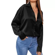 Blusa De Mujer Camisa De Satin Manga Larga