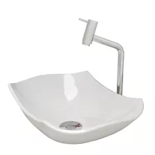 Cuba Pia De Apoio Abaulada 44x31cm Branca Com Torneira Bica Alta E Válvula Para Banheiro E Lavabo