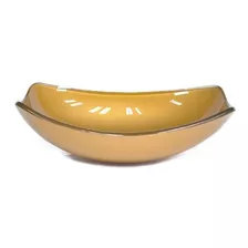 Cuba De Apoio Vidro Oval Chanfrada Dourado Real 51cm