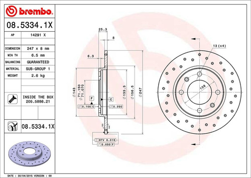 Discos Brembo Xtra Peugeot 206 2.0 S16 2001 A 2006 T Par Foto 2