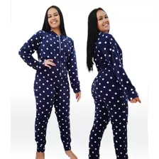 Pijama Macacão Soft Feminino Inverno Com Capuz