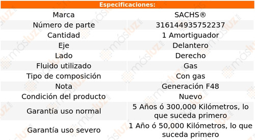 1- Amortiguador Gas Delantero Derecho Bmw X1 2016/2022 Sachs Foto 2