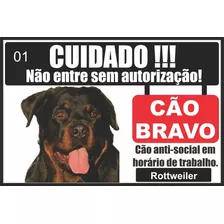 Placa Cuidado Cão Bravo Rottweiler 30x45 Cm Placão Com Vinil