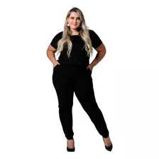 Conjunto Feminino Calça E Blusa Manga Curta Plus Size