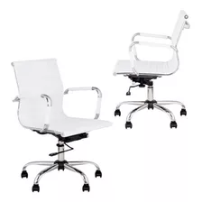 Sillón Ejecutivo Gerencial Ecocuero Pata Cromada - Aluminium Baja X 2 Color Blanco