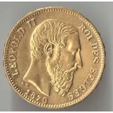 Belgica 1870 Leopoldo Ii 6,45 Gr Ouro 900 Rei Dos Belgas
